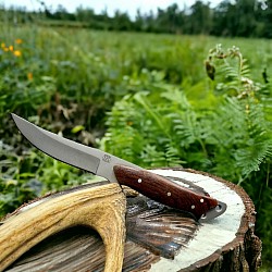 #115 - Nolen Trailing Point.  Made with 440c.  Blade length 4 1/2, overall 8 1/2.  The handle material is cocobolo.  $110.00